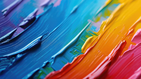 Vibrant hand painted strokes of multicolored paint create a visually stimulating abstract artの素材