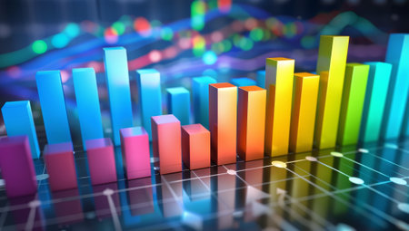 Vibrant bar graph illuminating a digital backdropの素材