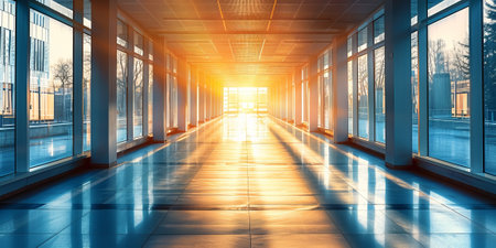 Sunlit corridor in a modern office buildingの素材