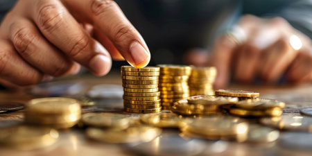 Businessman putting coin to money, business and finance concept idea.の素材