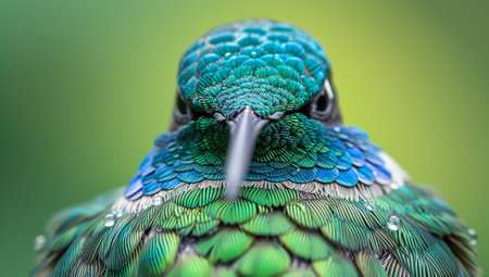 Vibrant Green and Blue Feathered Hummingbird Closeupの素材