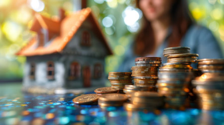 Real Estate Investment Concept with House Model and Coinsの素材