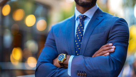 Successful African American businessman in blue suitの素材