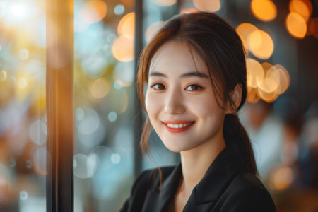 Portrait of beautiful young asian businesswoman smiling and looking at camera.の素材