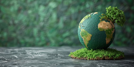 Green Planet Earth with Sprouting Plants. Environmental Conservation Conceptの素材