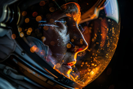 Portrait of an astronaut in an astronaut helmet. Close-up.の素材