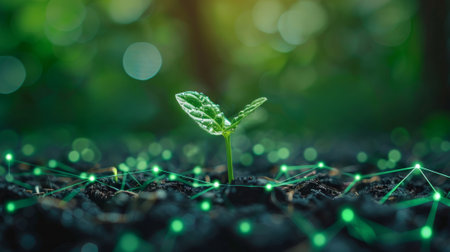 Green sprout growing from seed on nature background. Earth day concept.の素材