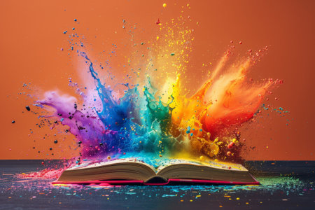 Vibrant Colors Bursting from Open Book. Imagination and Creativity Conceptの素材