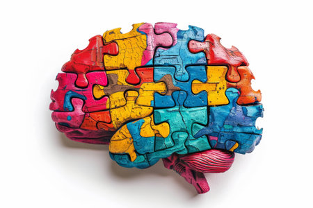 Colorful Puzzle Brain Representing Mental Health, Alzheimers Disease, Dementia, Learning, and Memory Lossの素材