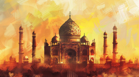 Majestic Taj Mahal at Sunset, Architectural Marvel of Mughal Indiaの素材