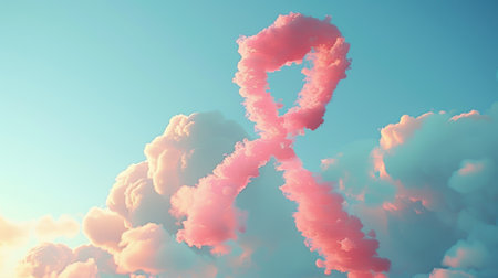 Pink Ribbon in Clouds. Breast Cancer Awareness Symbolの素材