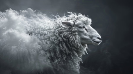 White Sheep Disappearing into Smoke or Cloudsの素材