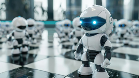 Army of Robots on Chessboard,  AI Domination Conceptの素材