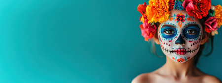Girl with Sugar Skull Makeup for Dia de los Muertos celebrationの素材