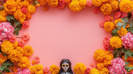 Day of the Dead floral frame with skeleton figurineの素材