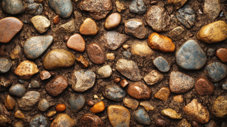 Seamless texture of wet colorful pebbles, Background of river rocksの素材