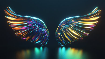 Abstract colorful metallic wings. Concept of freedom, creativity, and futuristic design.の素材
