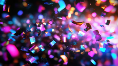 Colorful confetti in motion, Abstract art of celebration and festive atmosphere.の素材