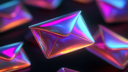 Holographic Email Icons, Concept of Digital Communication, Email Marketing, and Online Messagingの素材
