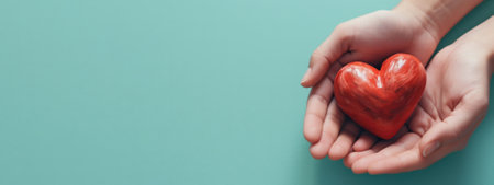 Caring Hands Holding a Red Heart Symbolの素材