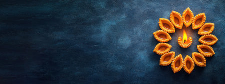 Diwali Diyas on Blue Backgroundの素材