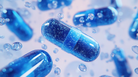 Blue Transparent Capsules with Water Dropletsの素材