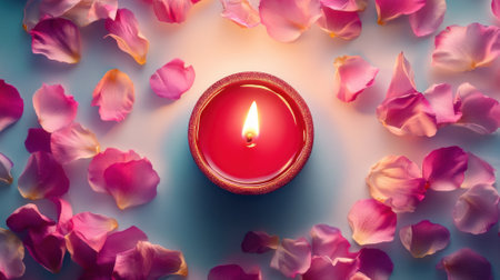 Red Candle with Rose Petals, Romantic, Relaxing Ambianceの素材