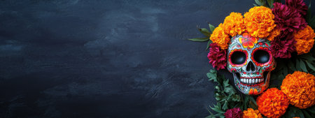 Sugar Skull with Flowers for Day of the Dead Celebrationの素材