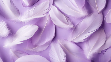 Delicate White Feathers on a Pastel Purple Background,  Softness, Purity, Serenityの素材