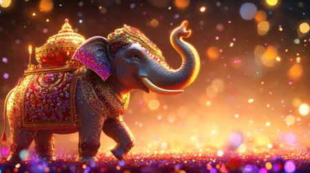 Majestic Decorated Elephant on a Festive Backgroundの素材