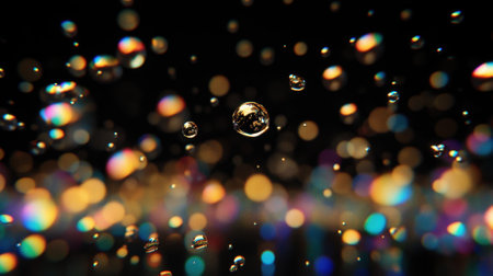 Abstract background with water drops and bokeh lights. Concept of water, rain, nature, and beauty.の素材