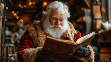 Santa Claus Reading a Book, Christmas Magic and Holiday Cheerの素材