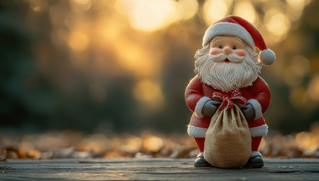 Santa Claus Figurine with Gift Sack at Sunset, Christmas Decorationの素材
