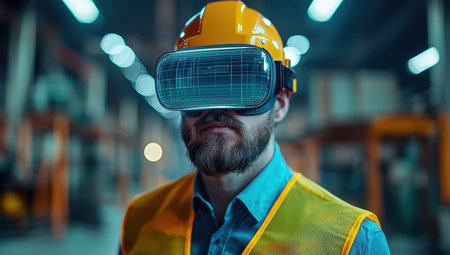 Engineer Uses VR Headset in Factory, Innovation in Industry 4.0の素材