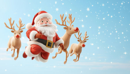 Santa Claus flying with reindeer in the sky. Christmas concept.の素材