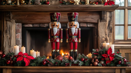 Two Nutcrackers by the Fireplace, Christmas Decorationの素材