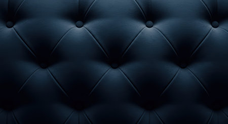 Close up of dark blue tufted velvet upholstery featuring an elegant diamond pattern, plush texture, and smooth matte finish. Luxury and comfort concept.の素材