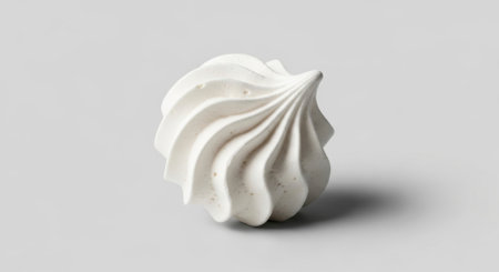 A single white meringue cookie with a distinct swirl pattern, showcasing its delicate texture and light appearance. This sweet dessert is a classic treat.の素材