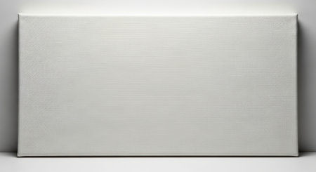 Blank white rectangular canvas with subtle texture leaning against a light wall. ideal for art, painting, design, or as a clean mockup template with ample copy space.の素材
