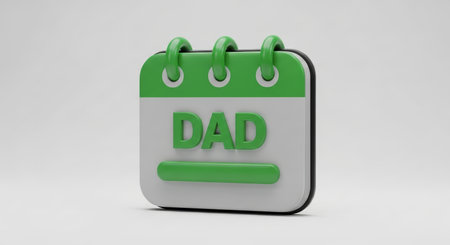 Green and white 3D calendar icon featuring the word DAD, representing father day, special occasions, and family celebrations.の素材