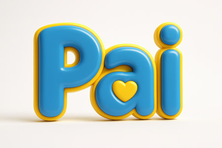 Playful 3D word pai in vibrant blue with yellow outline and a heart, symbolizing love for fathers and father day celebration.の素材