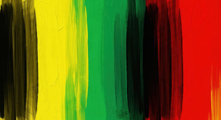 Abstract digital painting showcasing vibrant vertical brushstrokes in yellow, green, black, and red, creating a dynamic and colorful pattern. ideal for modern design.の素材