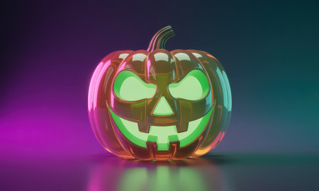 Shiny translucent jack o lantern glowing with eerie green light, featuring a spooky carved face. perfect for halloween, horror, and festive holiday themes.の素材