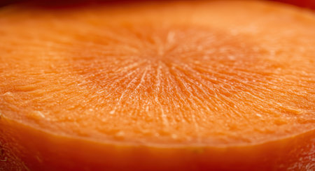Fresh, vibrant orange carrot slice in a detailed macro close up. emphasizing healthy eating, natural food, and organic ingredients for cooking and nutrition.の素材