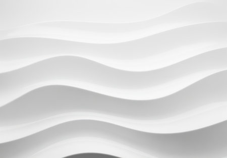 White abstract texture background featuring seamless, smooth, undulating 3D waves and subtle shadows, conveying movement and minimalism.の素材