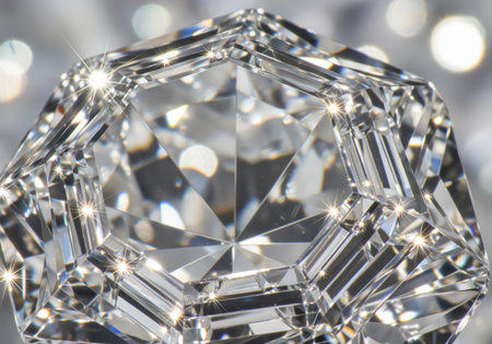 Brilliant faceted crystal or diamond gemstone captured in extreme macro detail. features sharp geometric facets, high clarity, and intense light refraction creating a dazzling sparkle effect.の素材