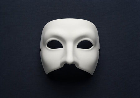 White bauta mask on a dark background. the venetian mask is a traditional half mask from the commedia dellarte. carnival mask with a matte surface and no facial expression.の素材