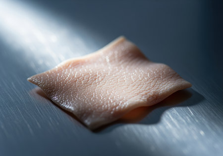 Extreme close up of raw pork skin showing the intricate texture, pores, and ridges. the surface is slightly moist and dramatically lit for emphasis.の素材