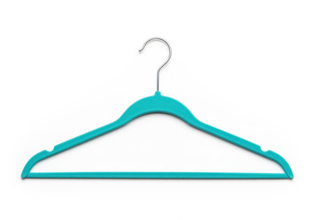 Vibrant teal velvet flocked clothes hanger featuring a silver metal hook, isolated on a clean white background. used for organizing, storing, and displaying apparel and garments.の素材
