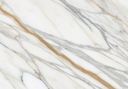 High resolution seamless calacatta gold marble texture featuring a pristine white surface crossed by elegant gray and striking golden veins. ideal for luxury design.の素材